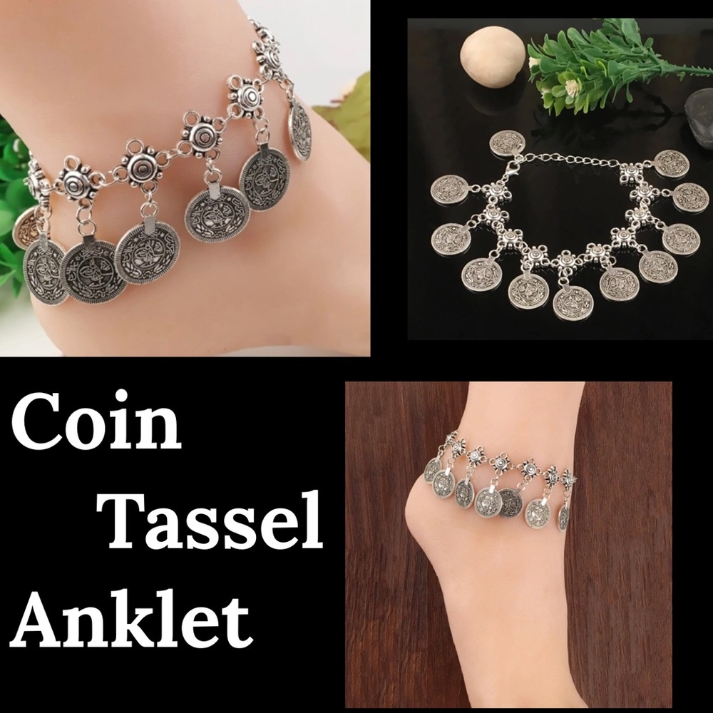 Antique Silver Coin Tassel Anklet